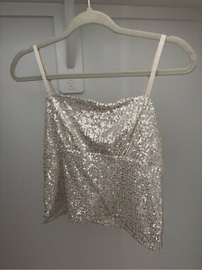 Sequin Spaghetti Strap Cami Top - Silver